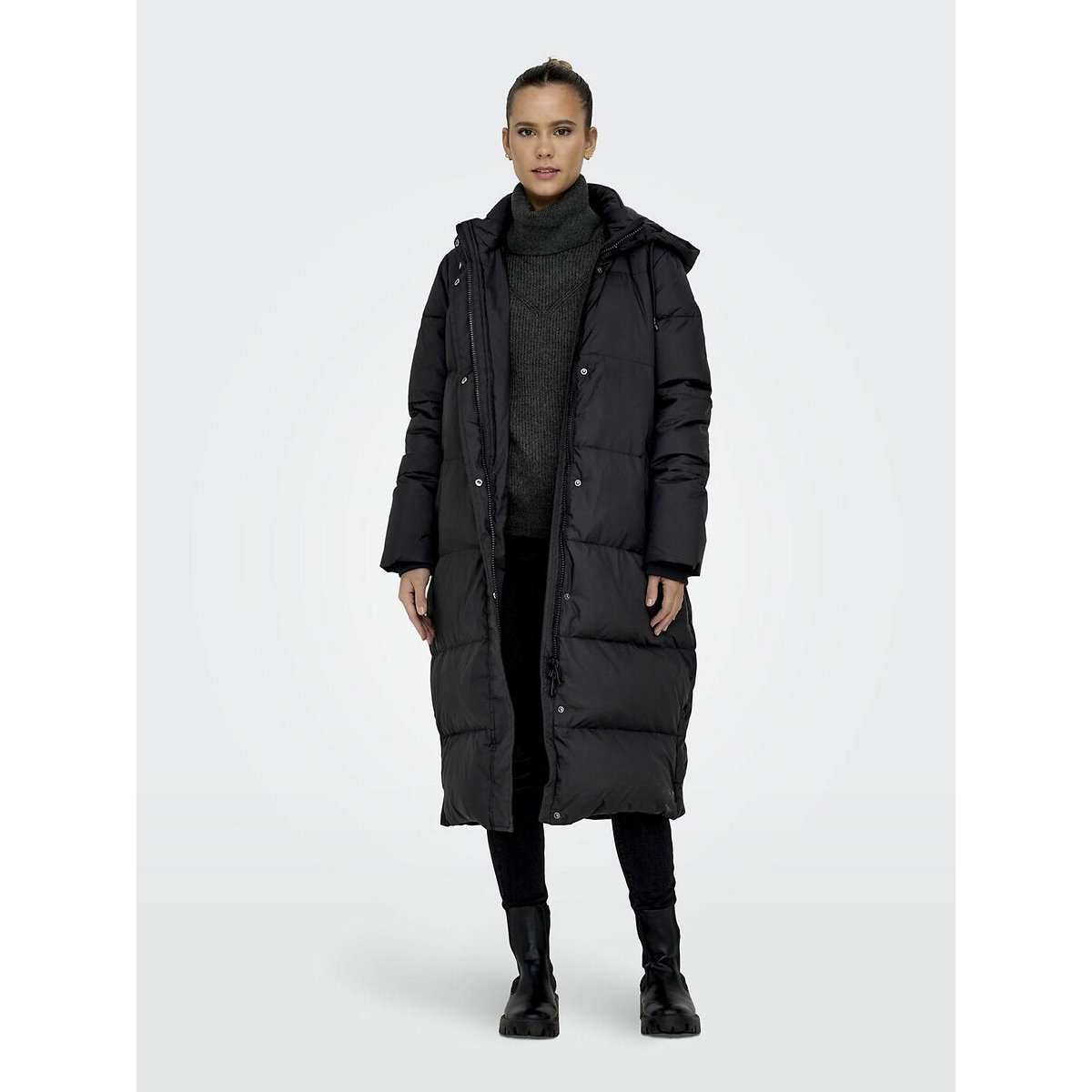 Long Hooded Padded Jacket black, ONLY