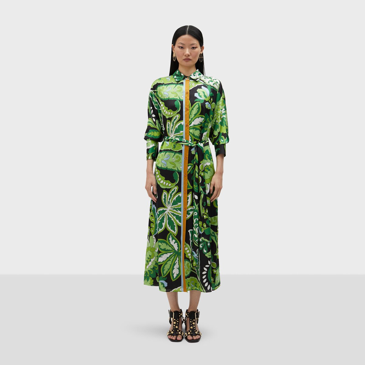 Robe chemise longue à boutons et manches longues noir, LOLA CASADEMUNT