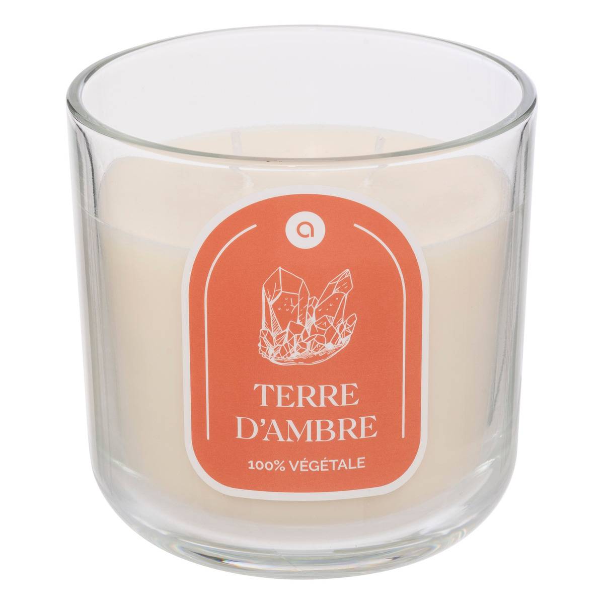 Bougie parfumée 2 mèches en photophore verre FLOA blanc ambre, ATMOSPHERA