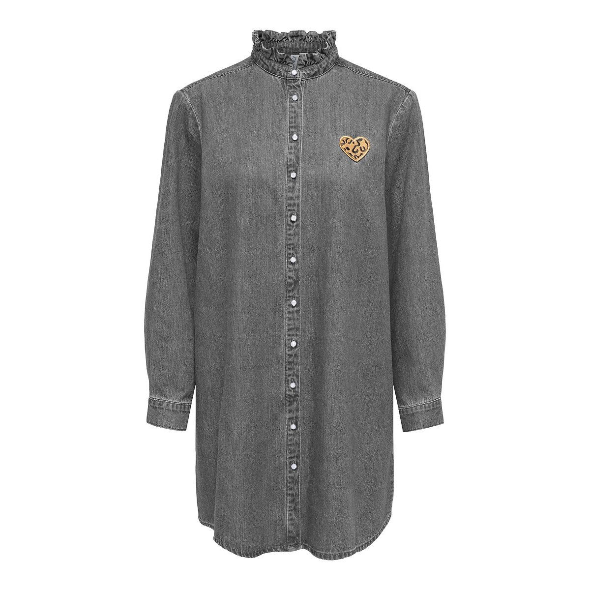 Robe en denim col mao, petit cœur poitrine gris, ONLY