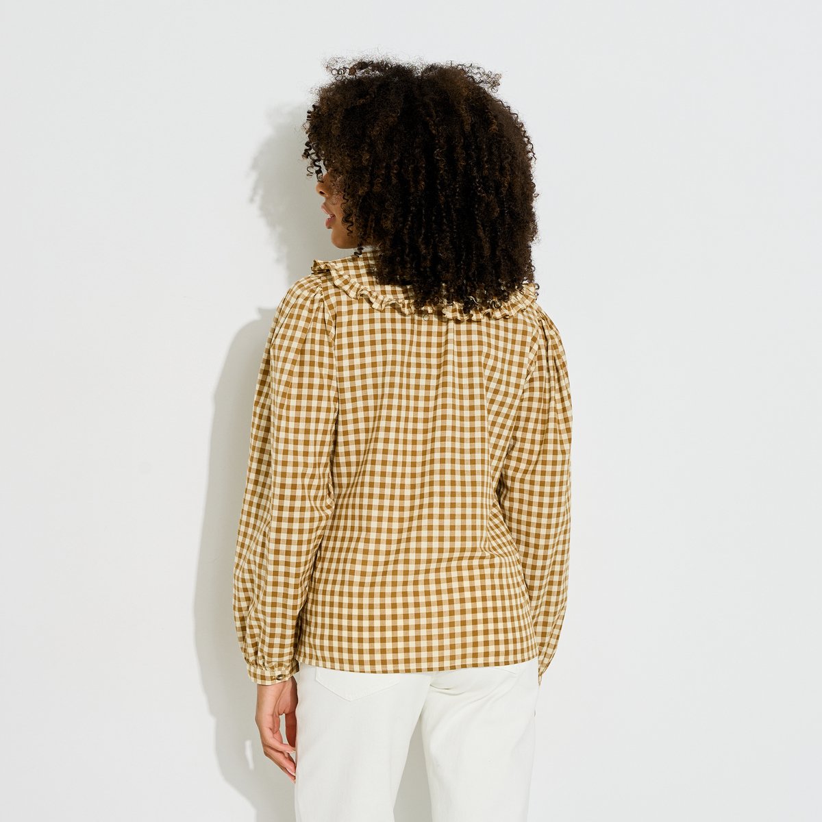 Chemisier col claudine vichy marron, GRAIN DE MALICE