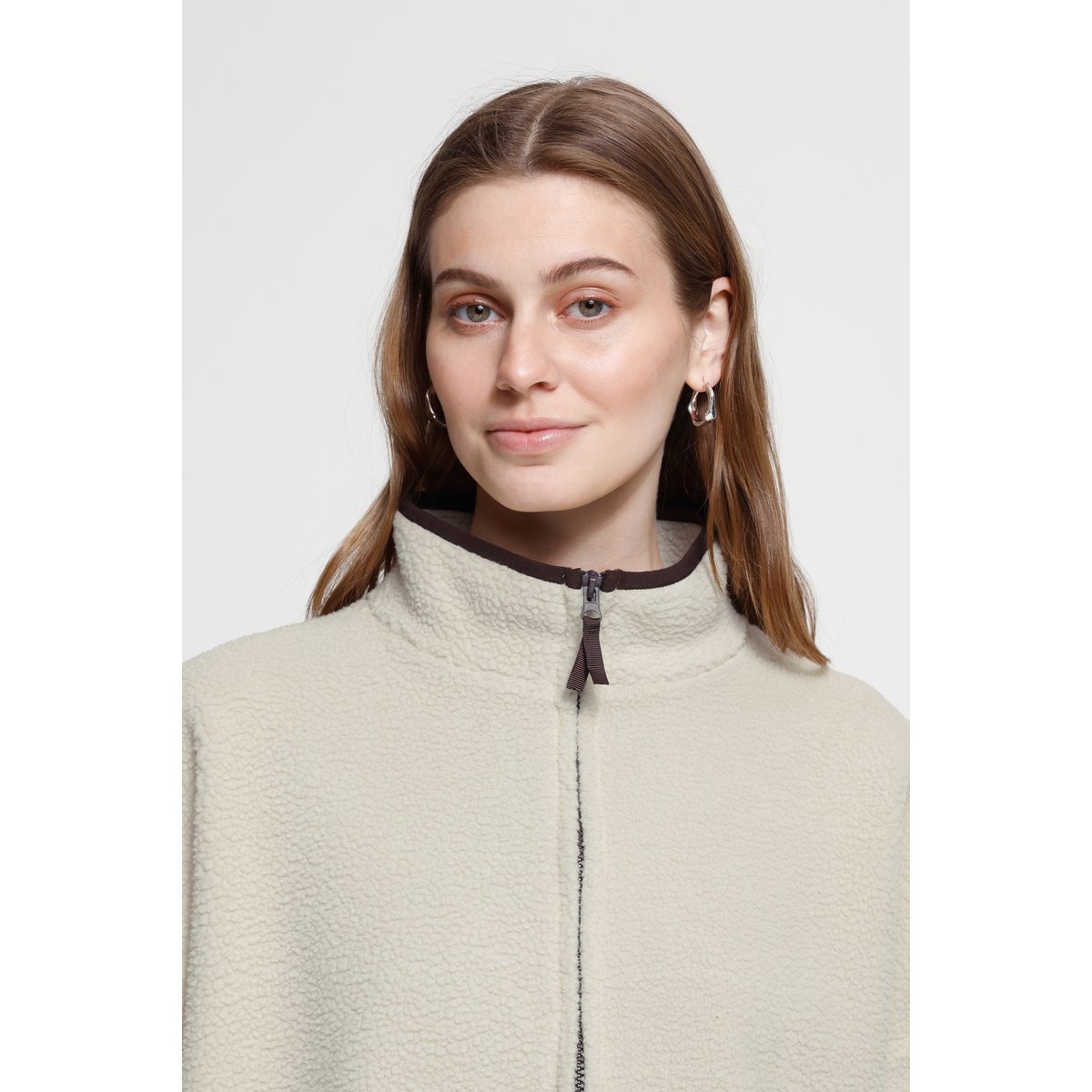 Veste sherpa zippée, manches longues beige oatmeal, ICHI