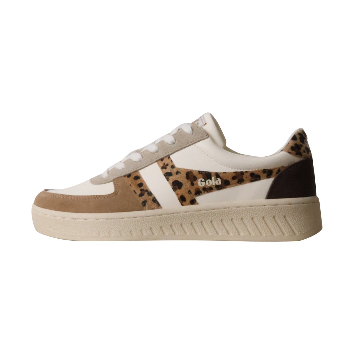 Basket Cuir Grandslam Safari Quadrant blanc cassé/caramel clair/leopard, GOLA