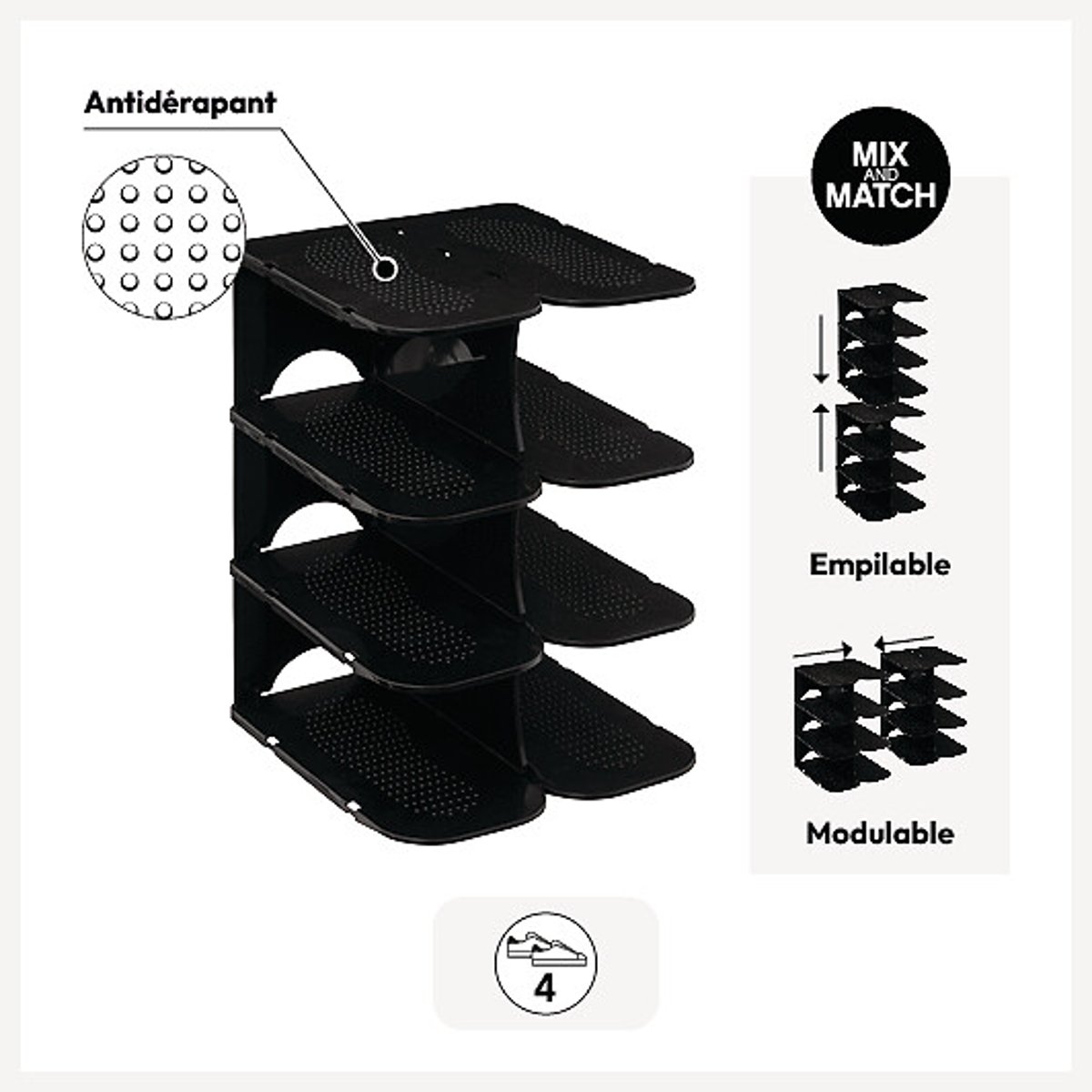Range-chaussures 4 paires SICELA noir, 5FIVE SIMPLY SMART
