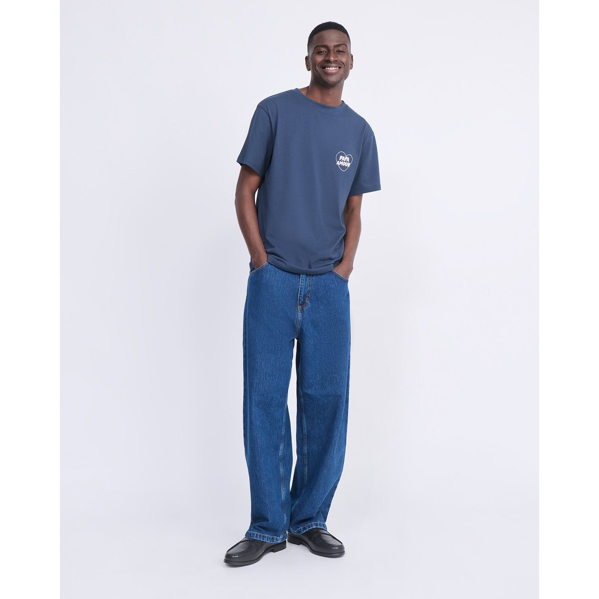 T-shirt Papa amour en coton bio bleu charbon, EMOI EMOI