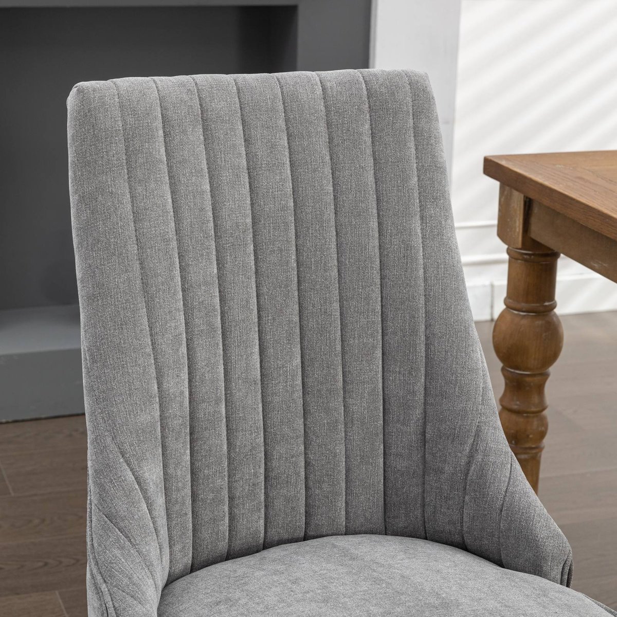 Lot de 4 chaises de salle à manger en tissu chenille avec pieds bois, GERRYB gris, MEUBLES COSY