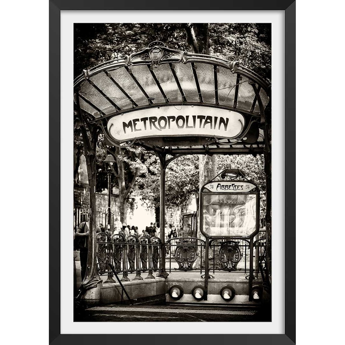Affiche paris metro abbesses par hugonnard affiche + cadre en bois - noir, HEXOA
