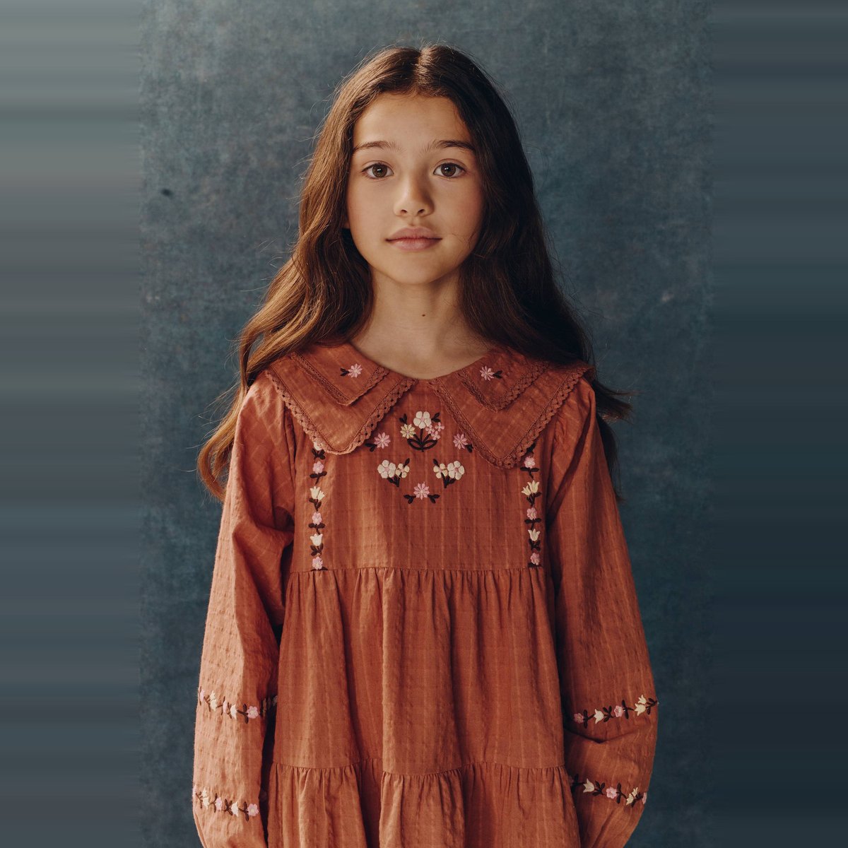 Robe avec double col et broderies en coton chevreuil, MONOPRIX