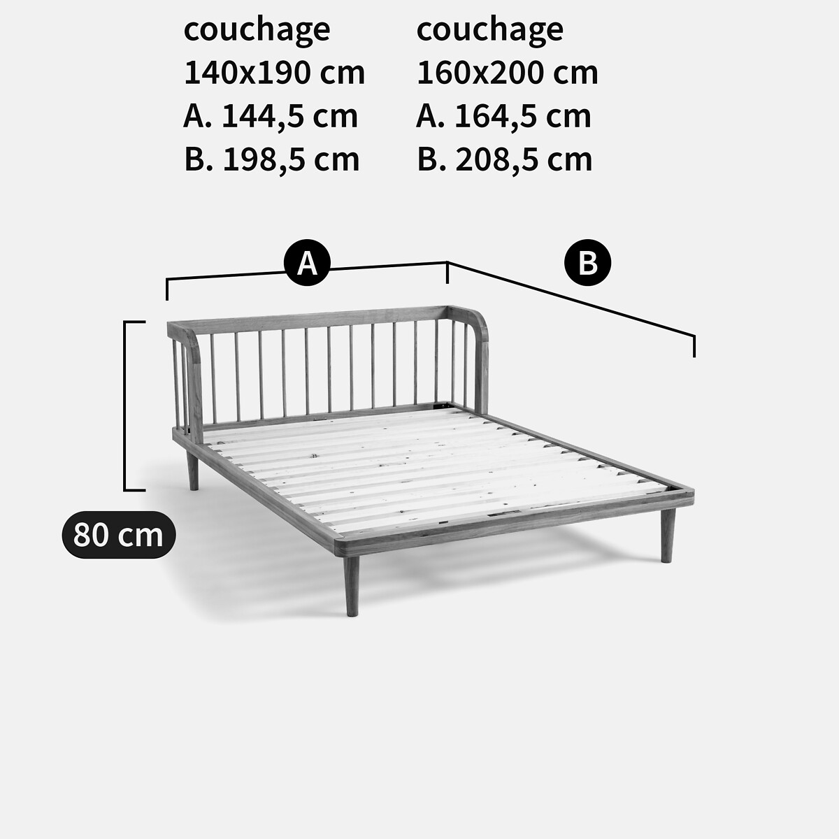 Letto in rovere massello con rete, Matea quercia, LA REDOUTE INTERIEURS