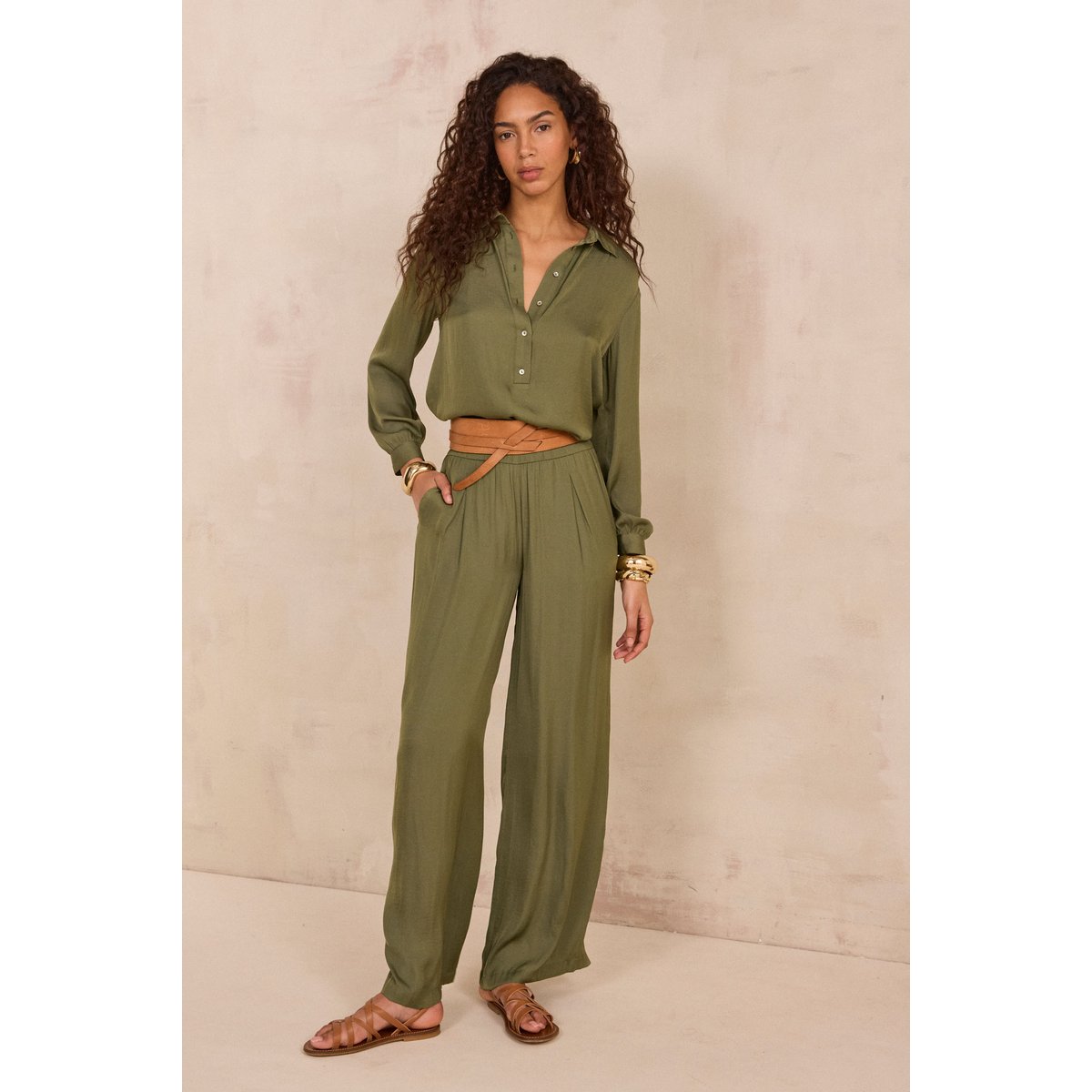 Pantalon fluide large TOBIAS kaki, Maison 123