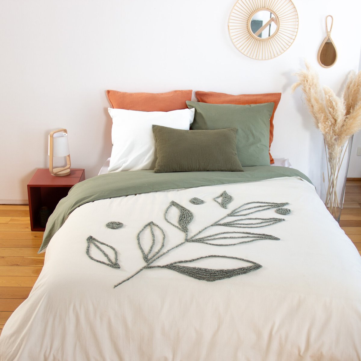 Parure de couette tufte 3pcs coton lave bci herbier blanc, C DESIGN HOME TEXTILE