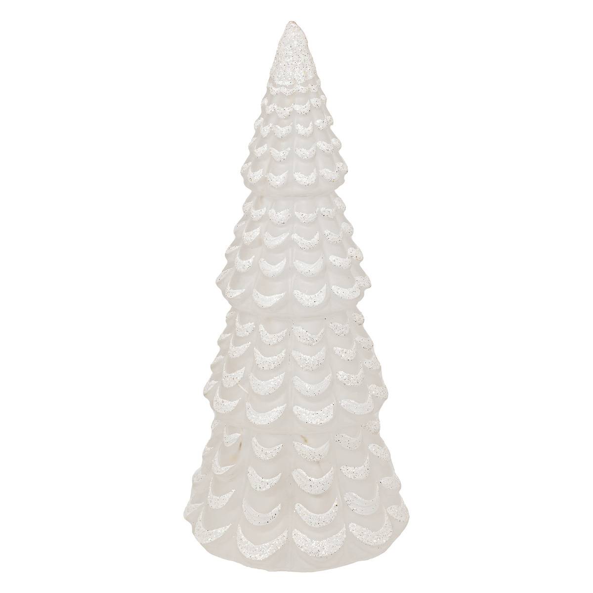 Décoration sapin en verre blanc H23 cm 10 LED blanc chaud à piles blanc, FEERIC LIGHTS & CHRISTMAS