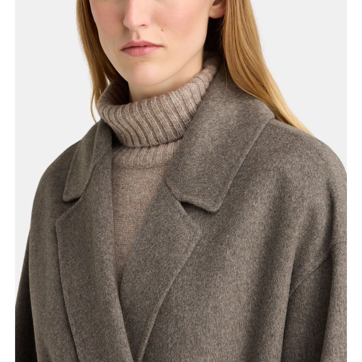Manteau peignoir long blois ceinturé en laine mélangée beige, GALERIES LAFAYETTE