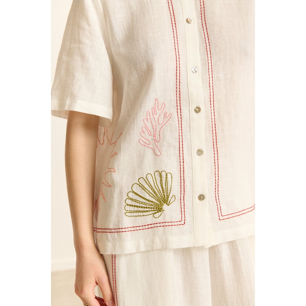 Chemise manches courtes brodée CENIE blanc, GARANCE PARIS