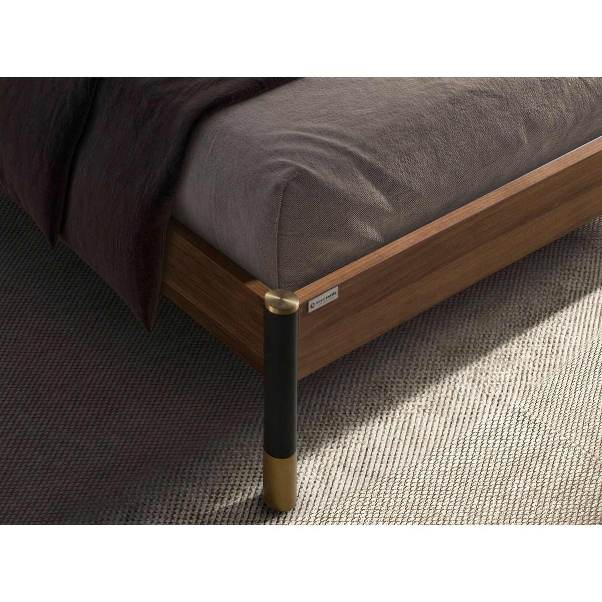 Lit en simili-cuir gris foncé | noyer, ANGEL CERDA