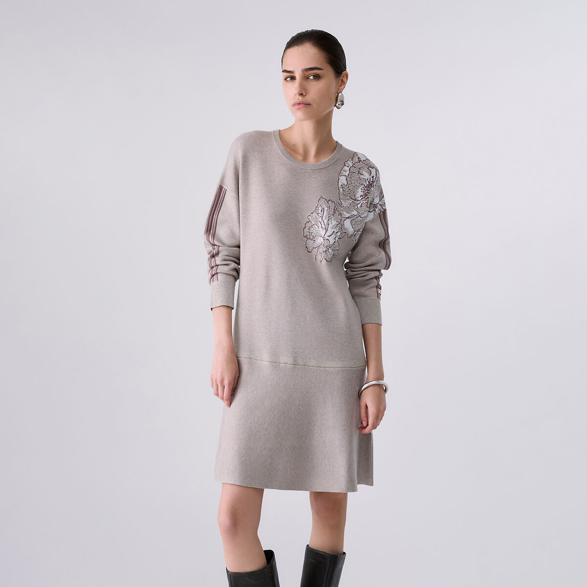 Robe courte en maille jacquard beige, LIU JO