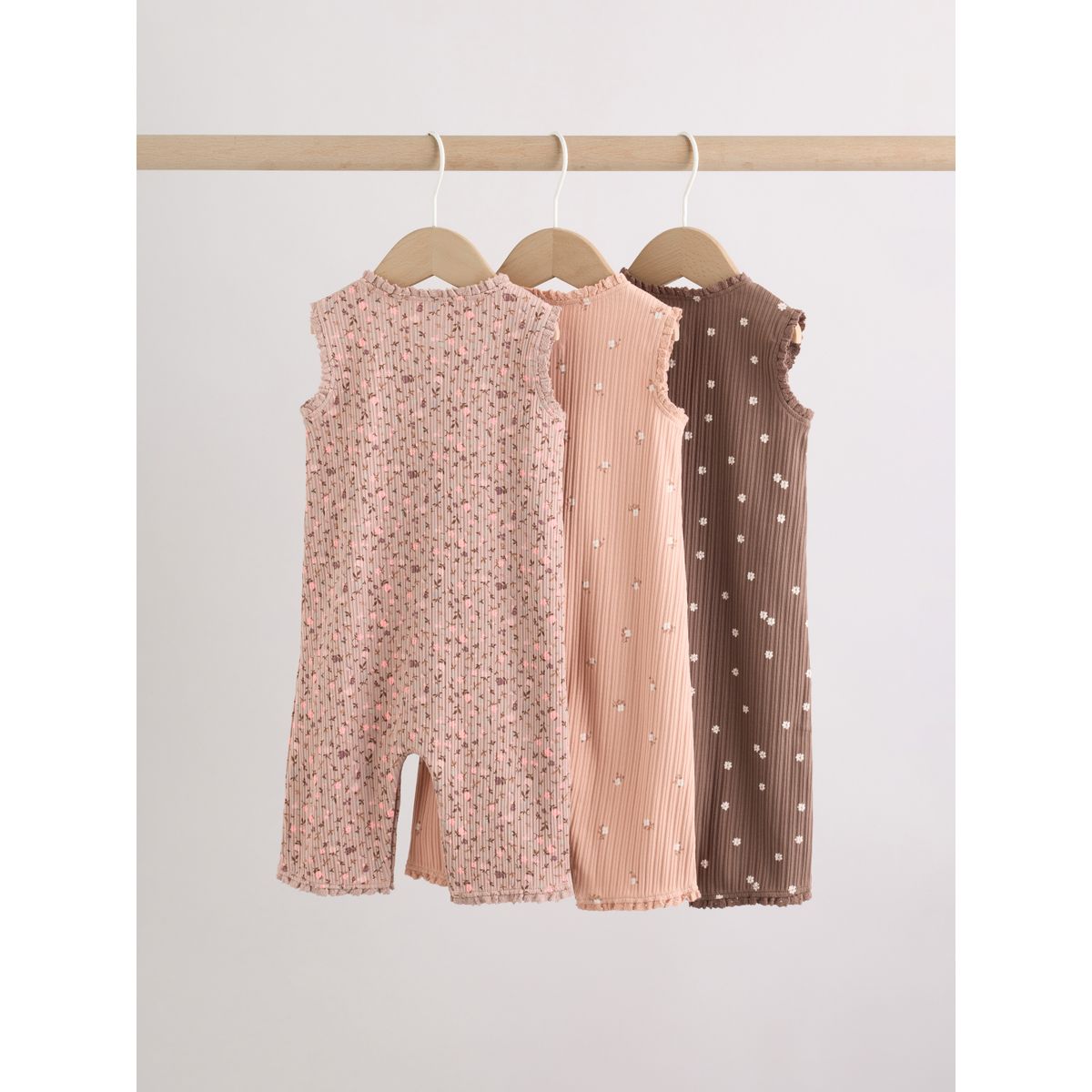 Barboteuse bébé boutonnée, lot de 3 imprimé floral ton sur ton marron, NEXT