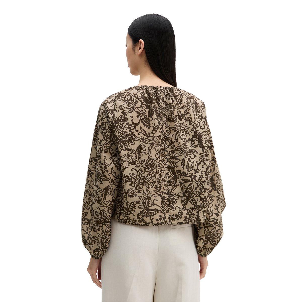 Blouse loose en voile de coton imprimé marron, MARC O'POLO