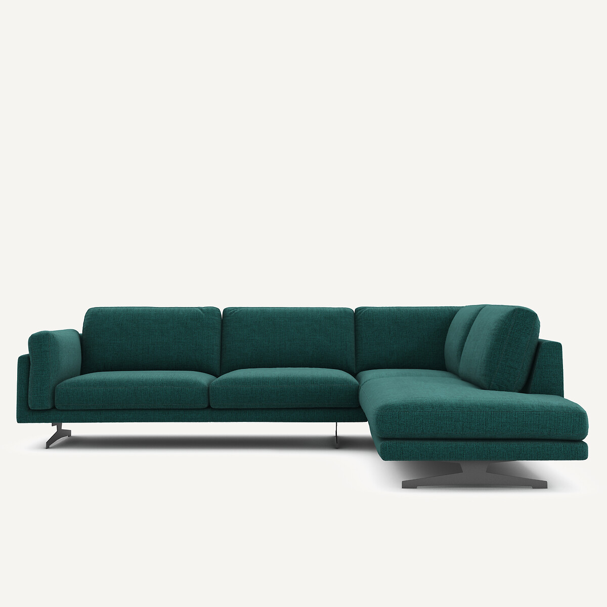 Ecksofa mit Chaiselongue, aus meliertem Stoff, CÉSAR dunkelgrün, AM.PM