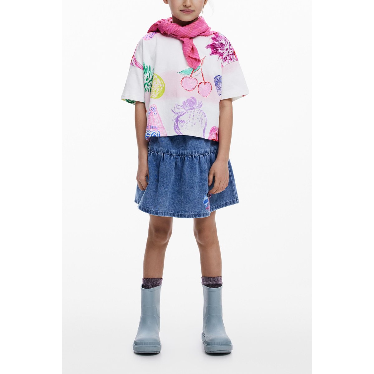T-shirt cropped à motifs blanc, DESIGUAL
