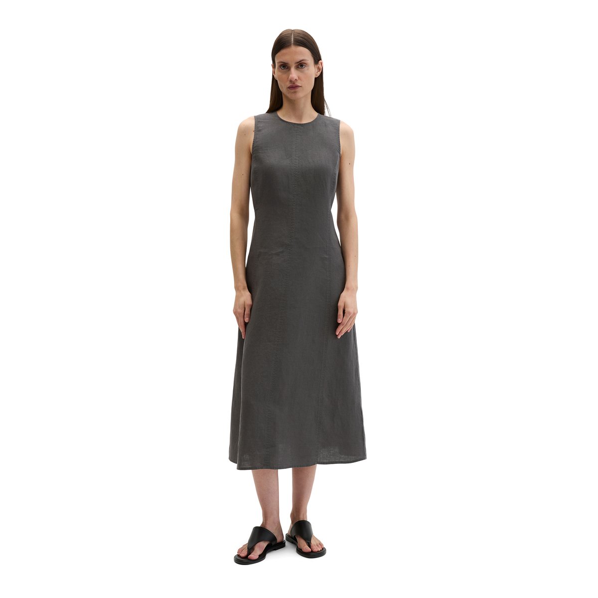 Robe en lin shaped avec fermeture éclair sans couture gris foncé, MARC O'POLO