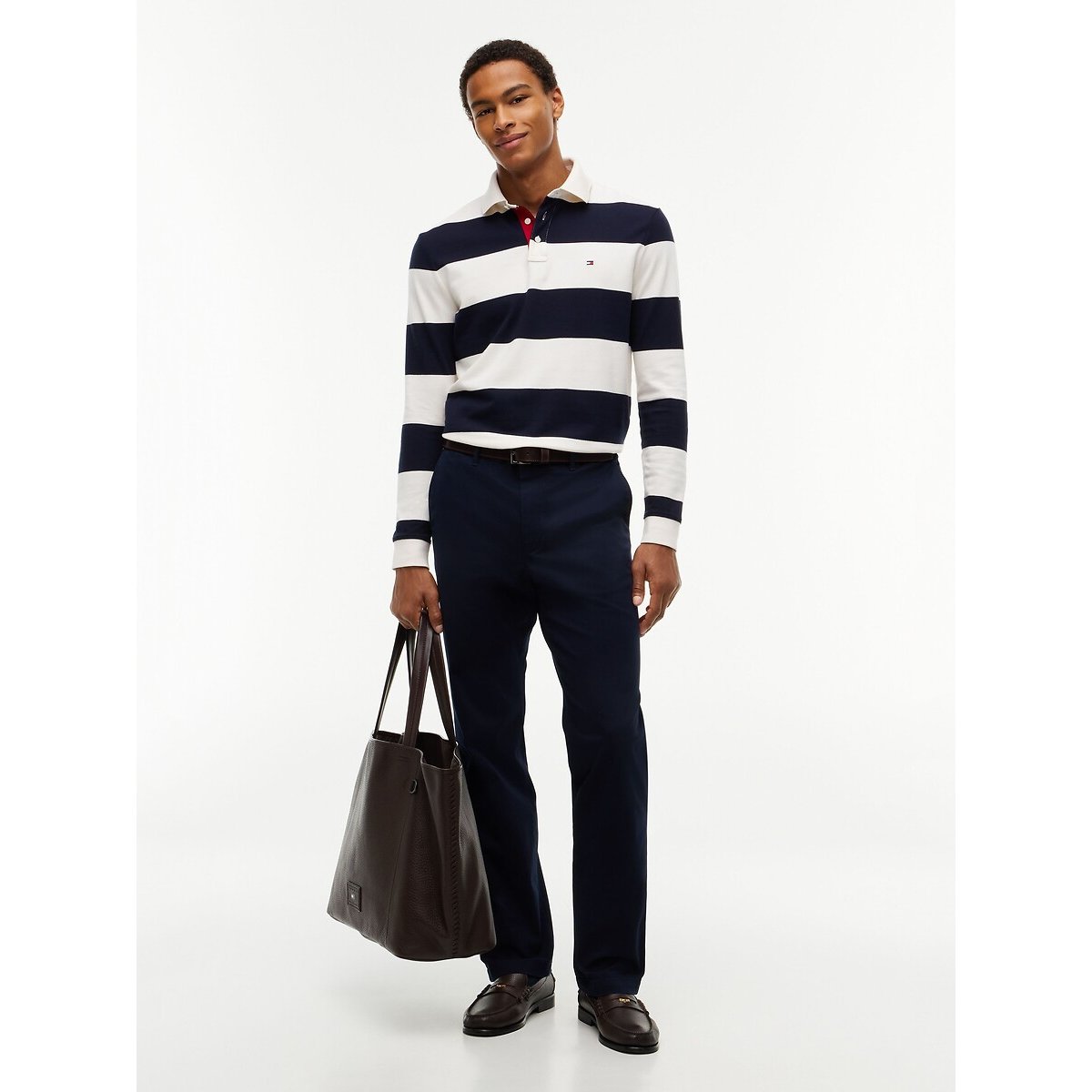 Polo manches longues bleu marine/écru, TOMMY HILFIGER