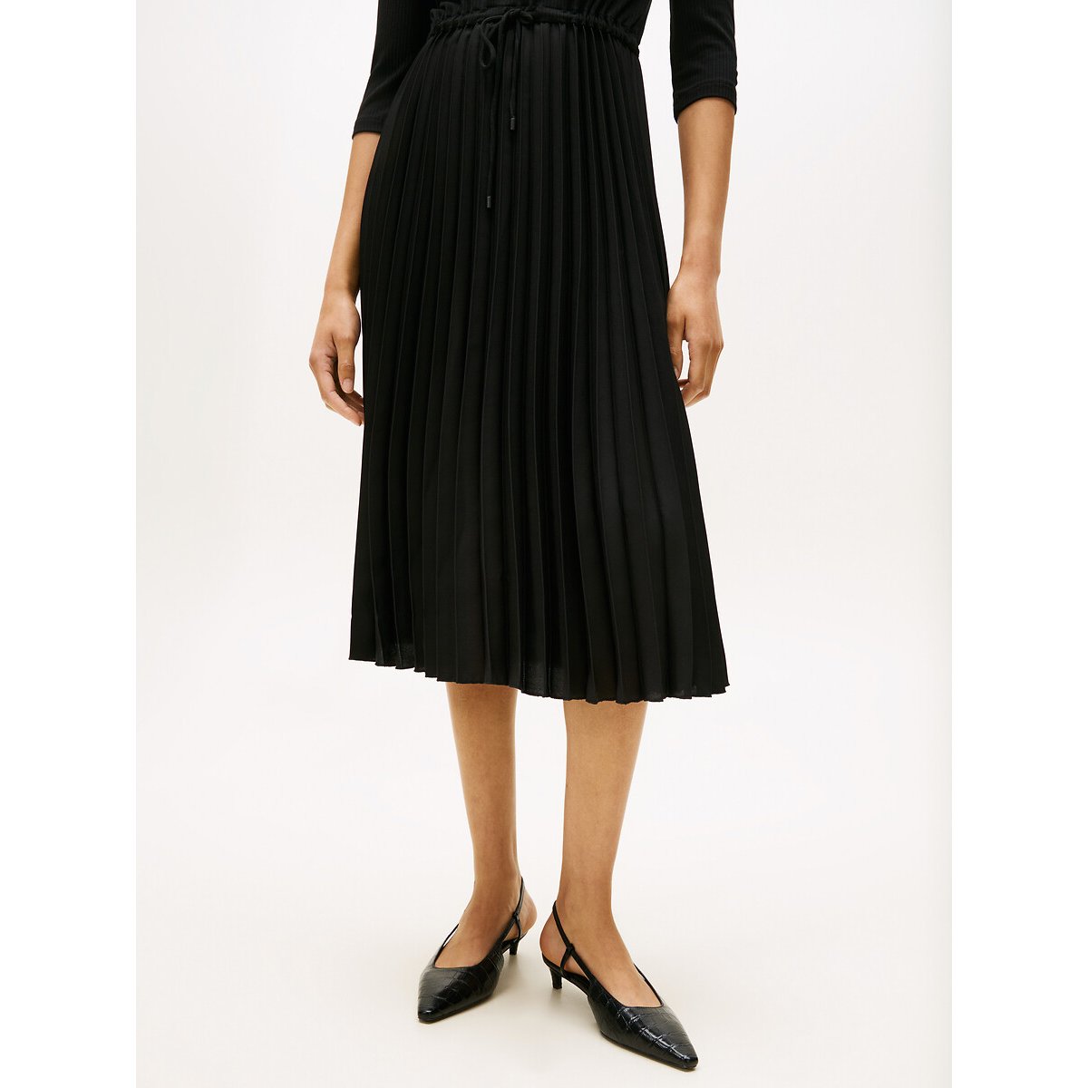 Abito longuette con collo alto, plissettato e maniche a 3/4 nero , TOMMY HILFIGER