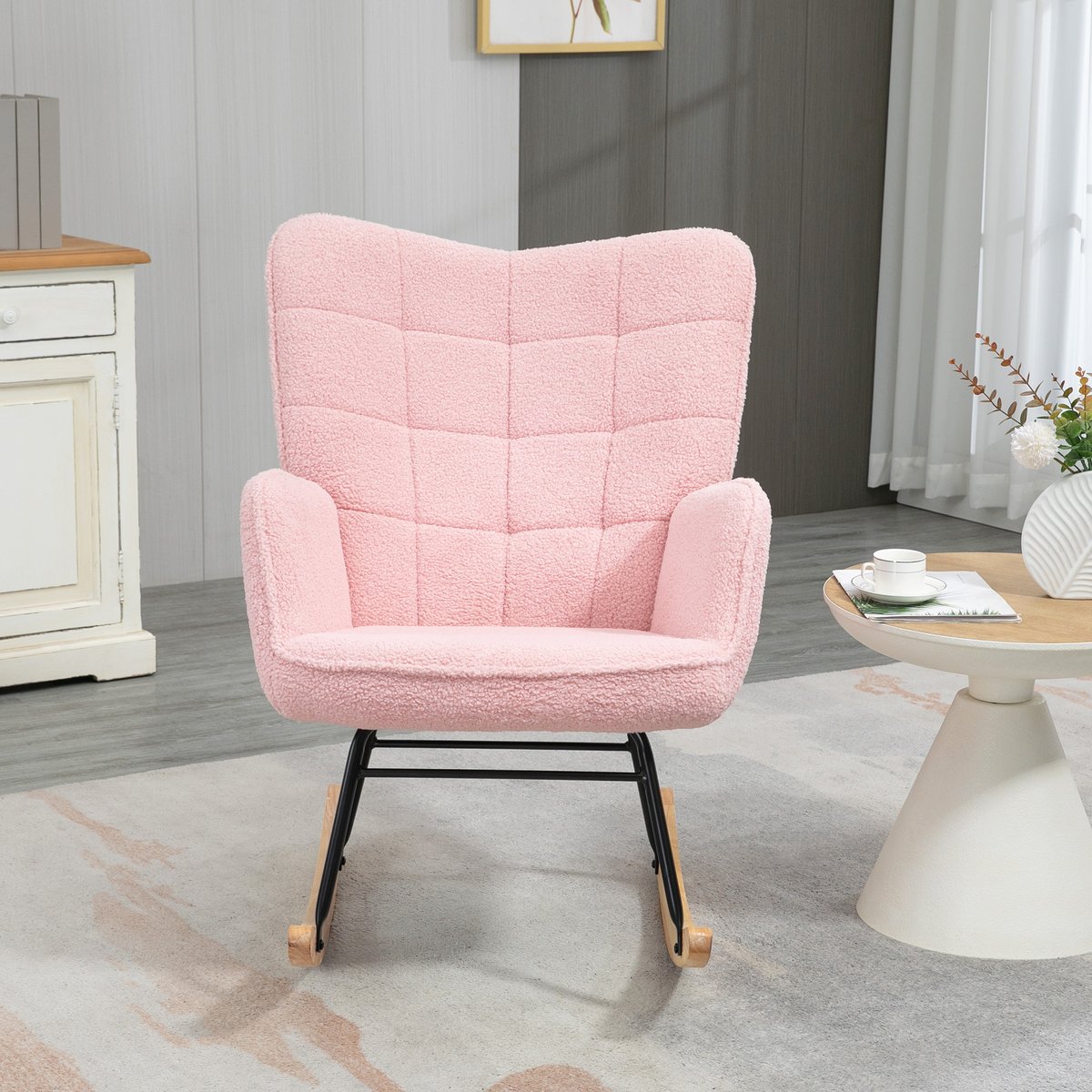 Fauteuil à bascule Imitation cachemire Rose rose, HOMCOM
