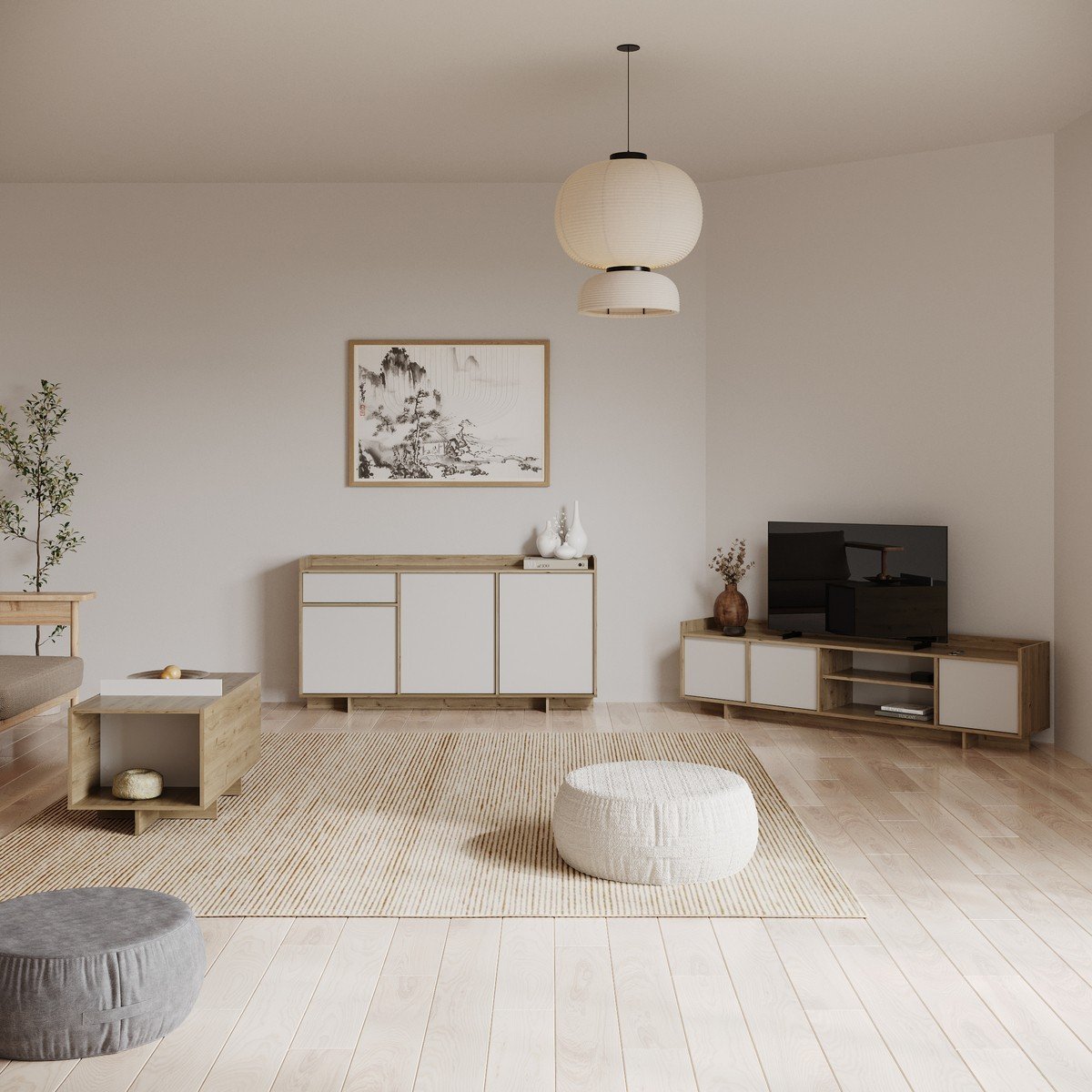 Buffet 3 portes et 1 tiroir - LEAD bois clair, CALICOSY