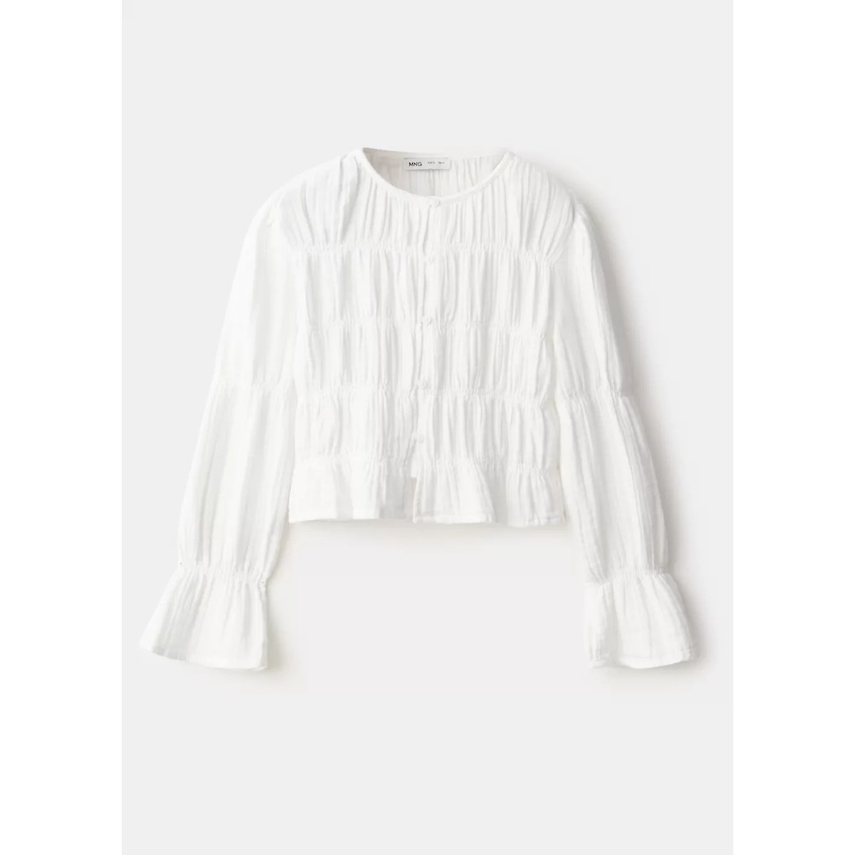 Chemise froncée en coton blanc, MANGO KIDS