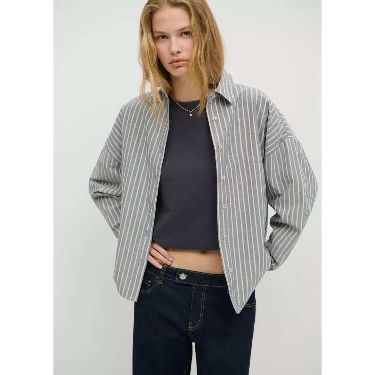 Chemise coton rayures bleu marine, MANGO TEEN
