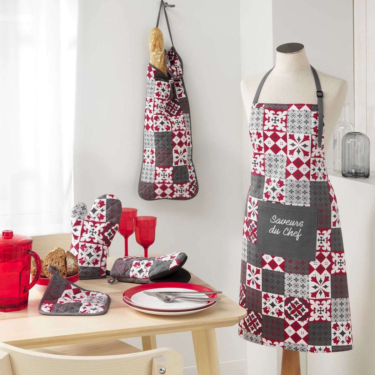 Ensemble gant et manique à motifs crédence gris, TOILINUX