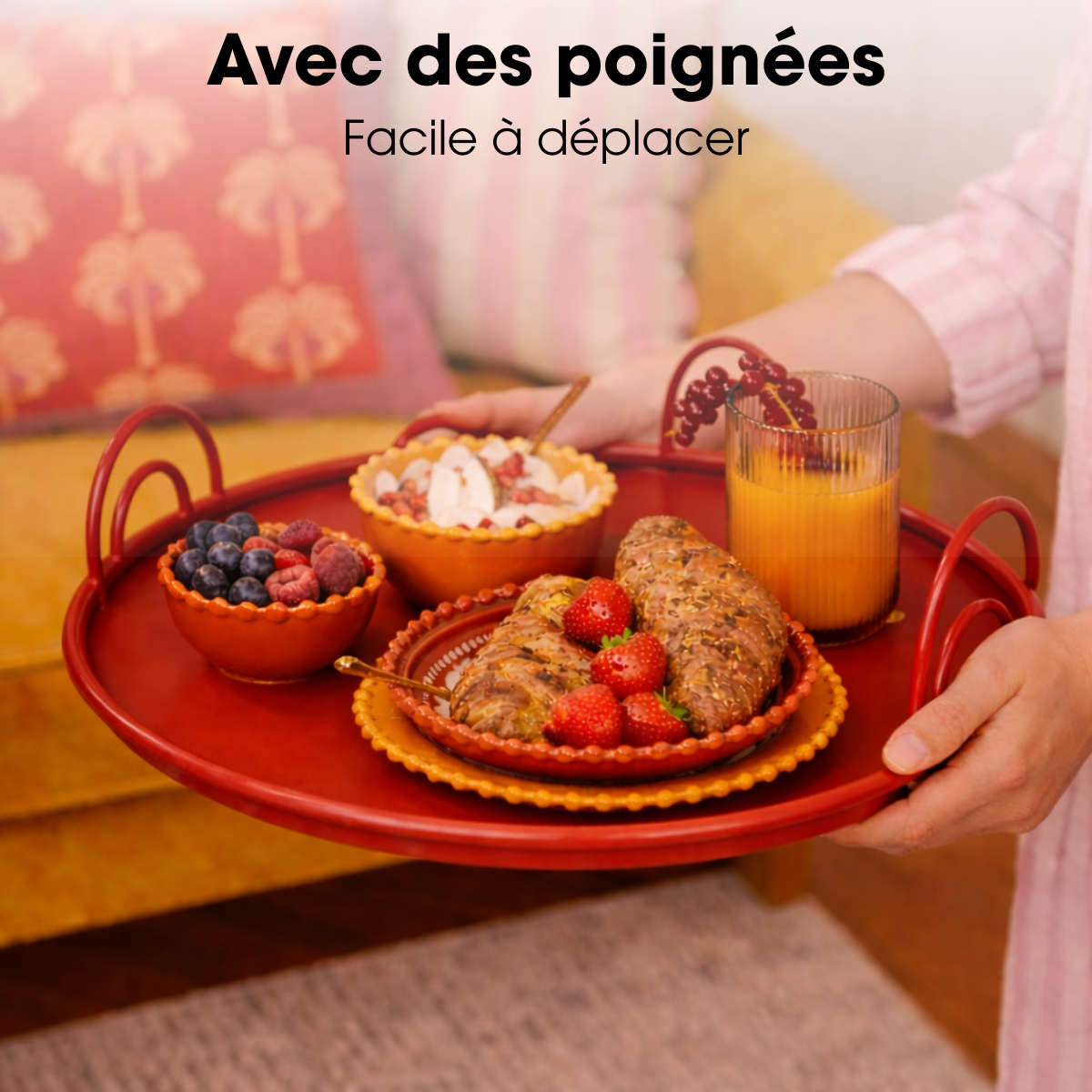 Plateau BEIGE rouge, MICA DECORATIONS