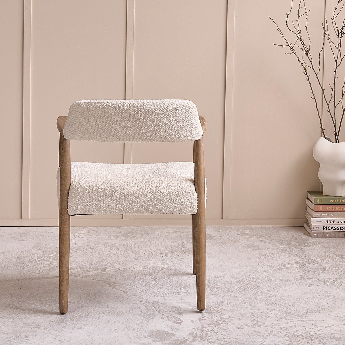 Chaise en chêne massif et bouclette LUISA ecru, BERAH GETAH