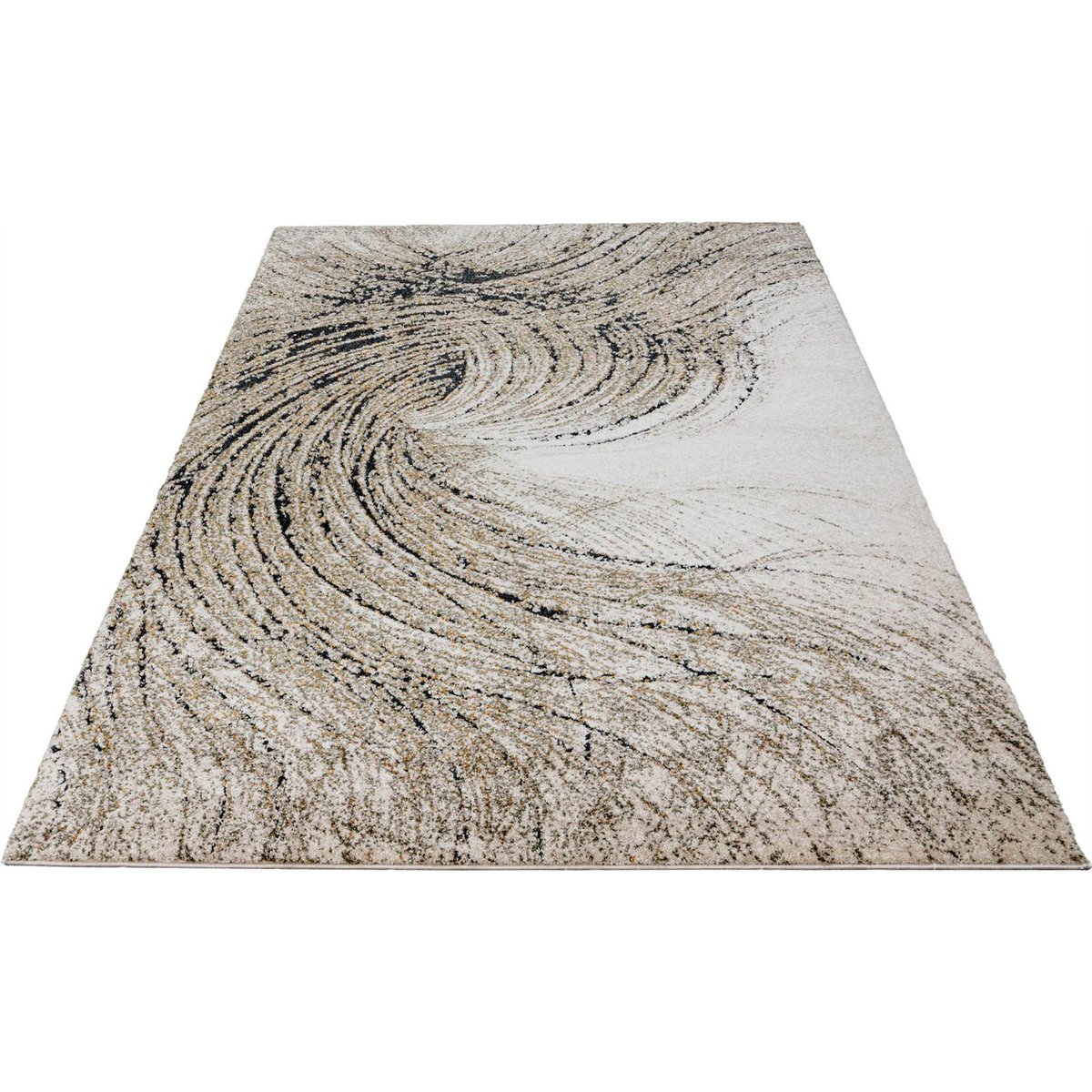 Tapis à poils courts motif abstrait style zen vert sauge et beige sable, ARTE ESPINA