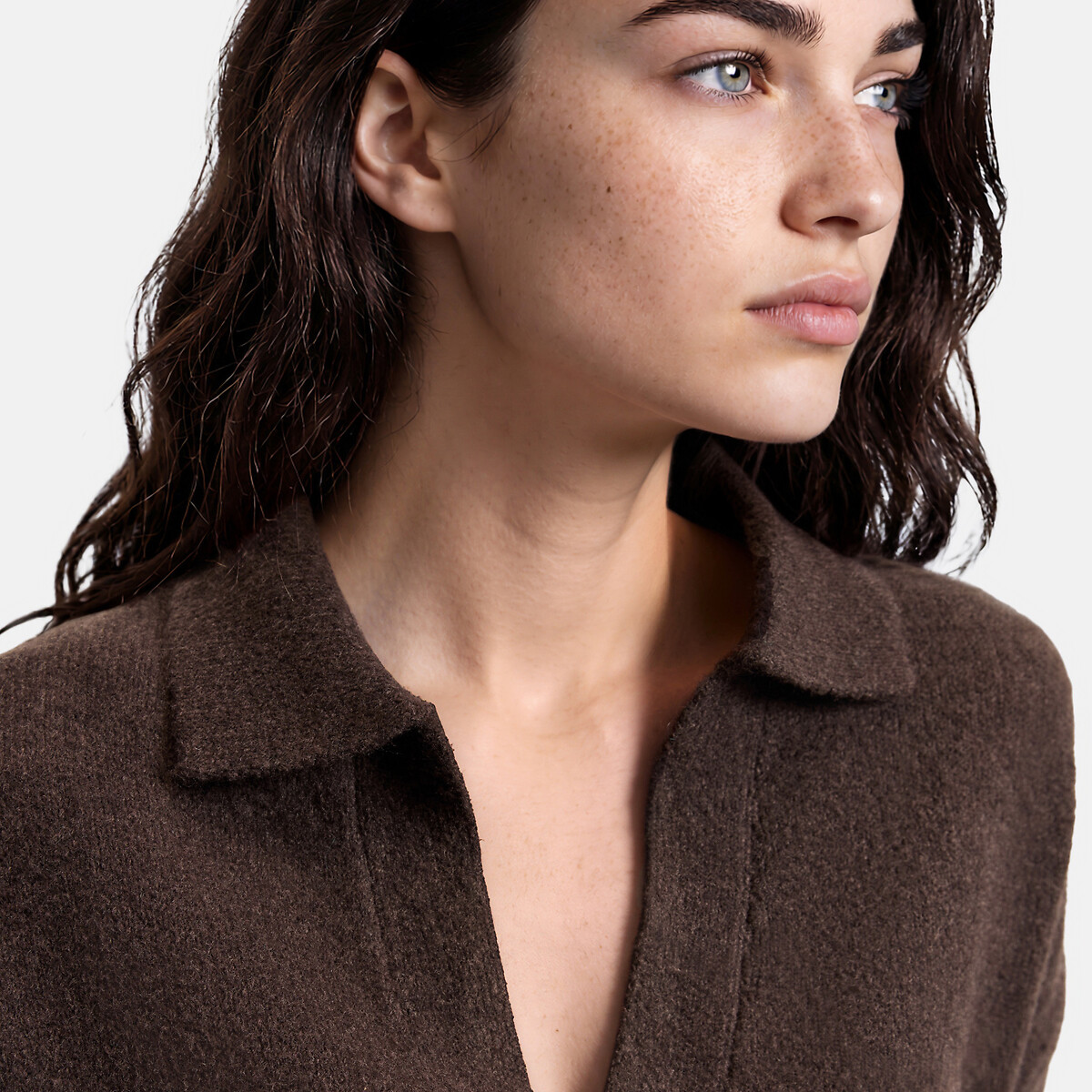 Pull col polo ample marron, LA REDOUTE COLLECTIONS