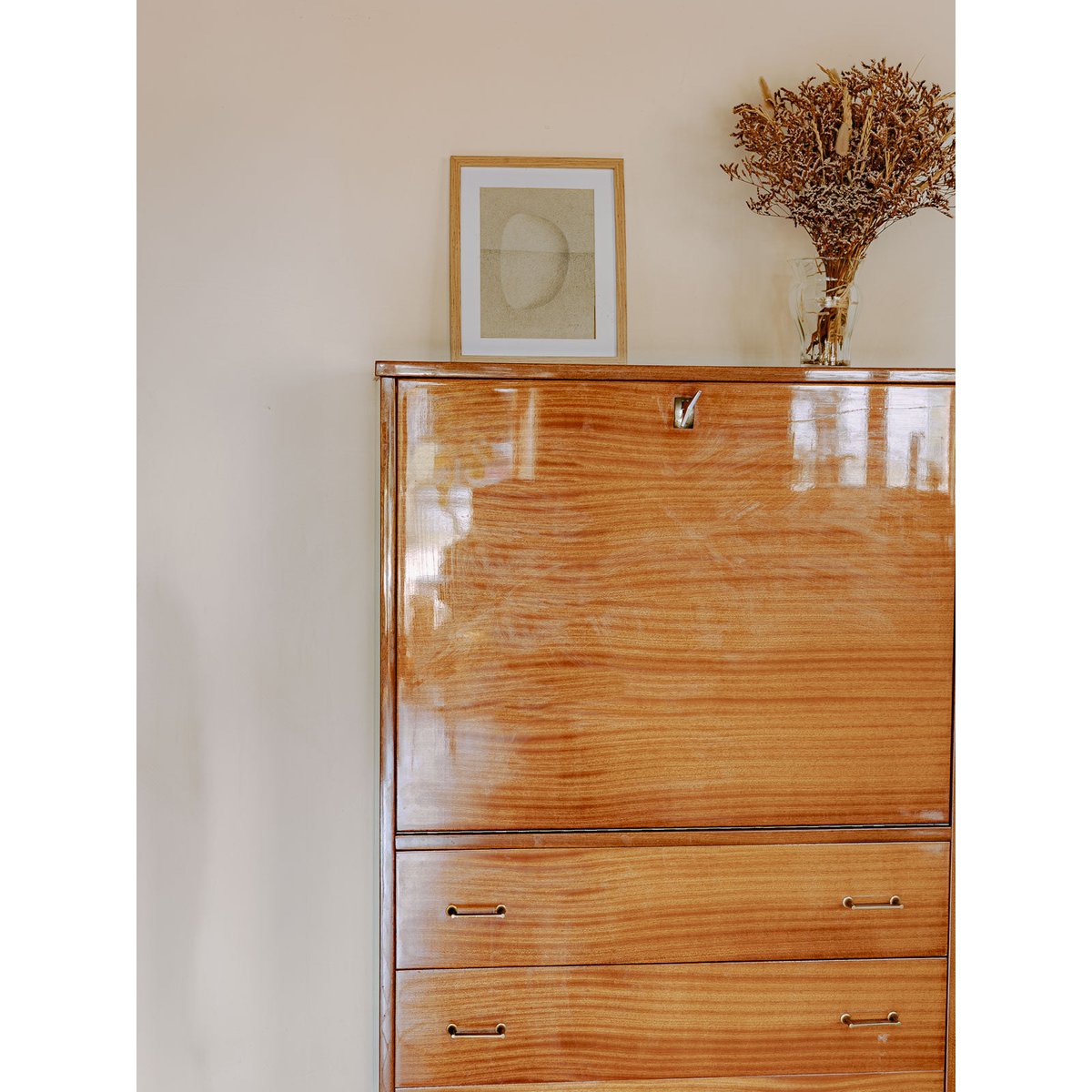 Secrétaire mid-century en bois vernis Honoré N°203 - Bon état bois clair, DEBONGOUT