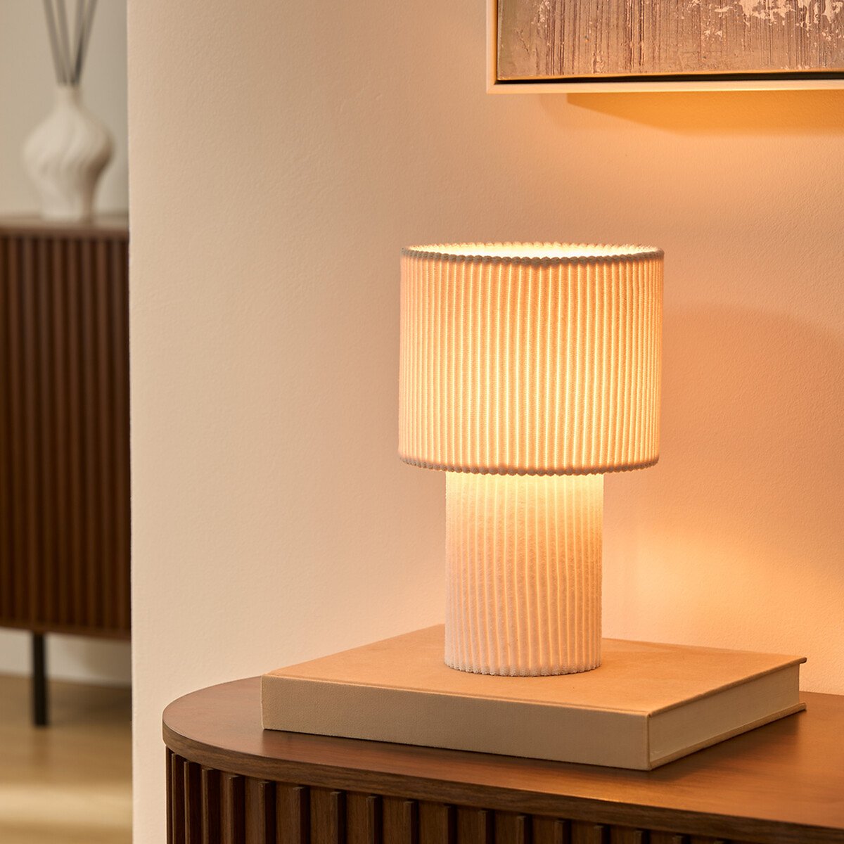 Lampe cylindrique en coton JOLINA beige, ATMOSPHERA