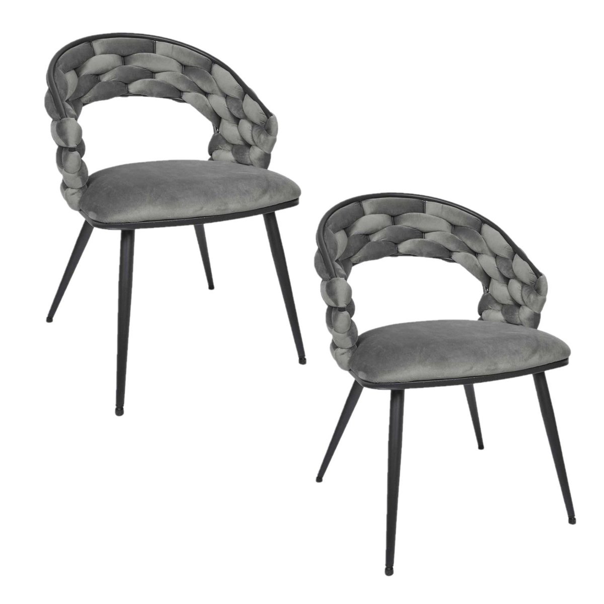 Lot de 2 chaises design avec assise tressée LUND gris, TOILINUX