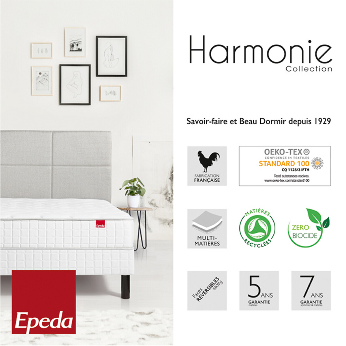 Ensemble matelas ressorts le Suprême + sommier ecru, EPEDA