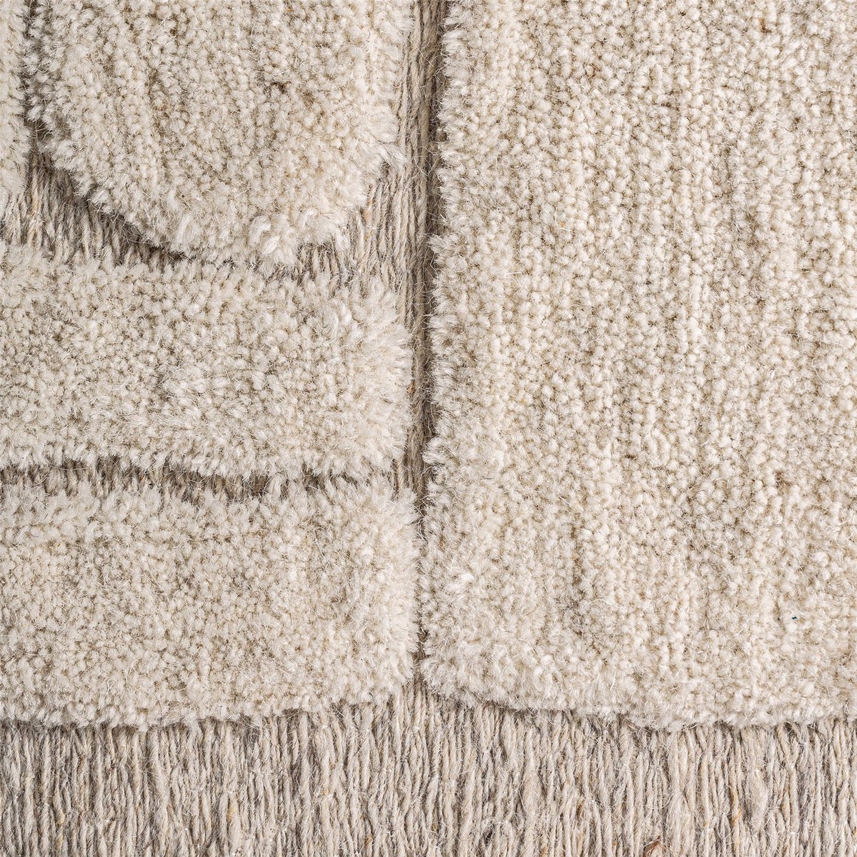 Tableau abstrait en coton et jute beige naturel et bois clair, RECOLLECTION