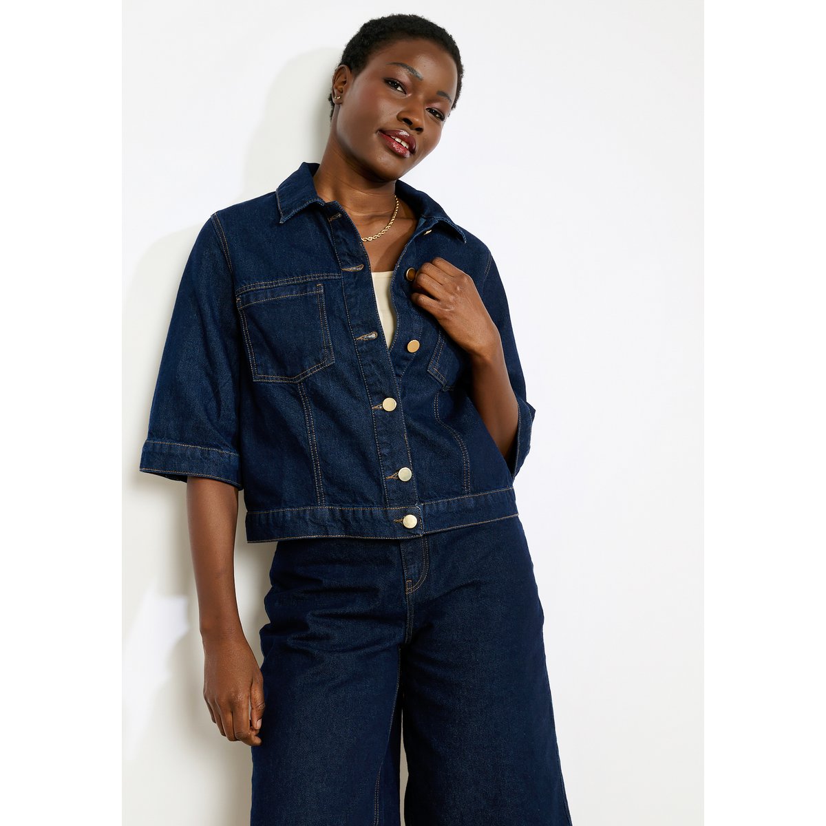 Veste courte en denim dark blue, LOLALIZA
