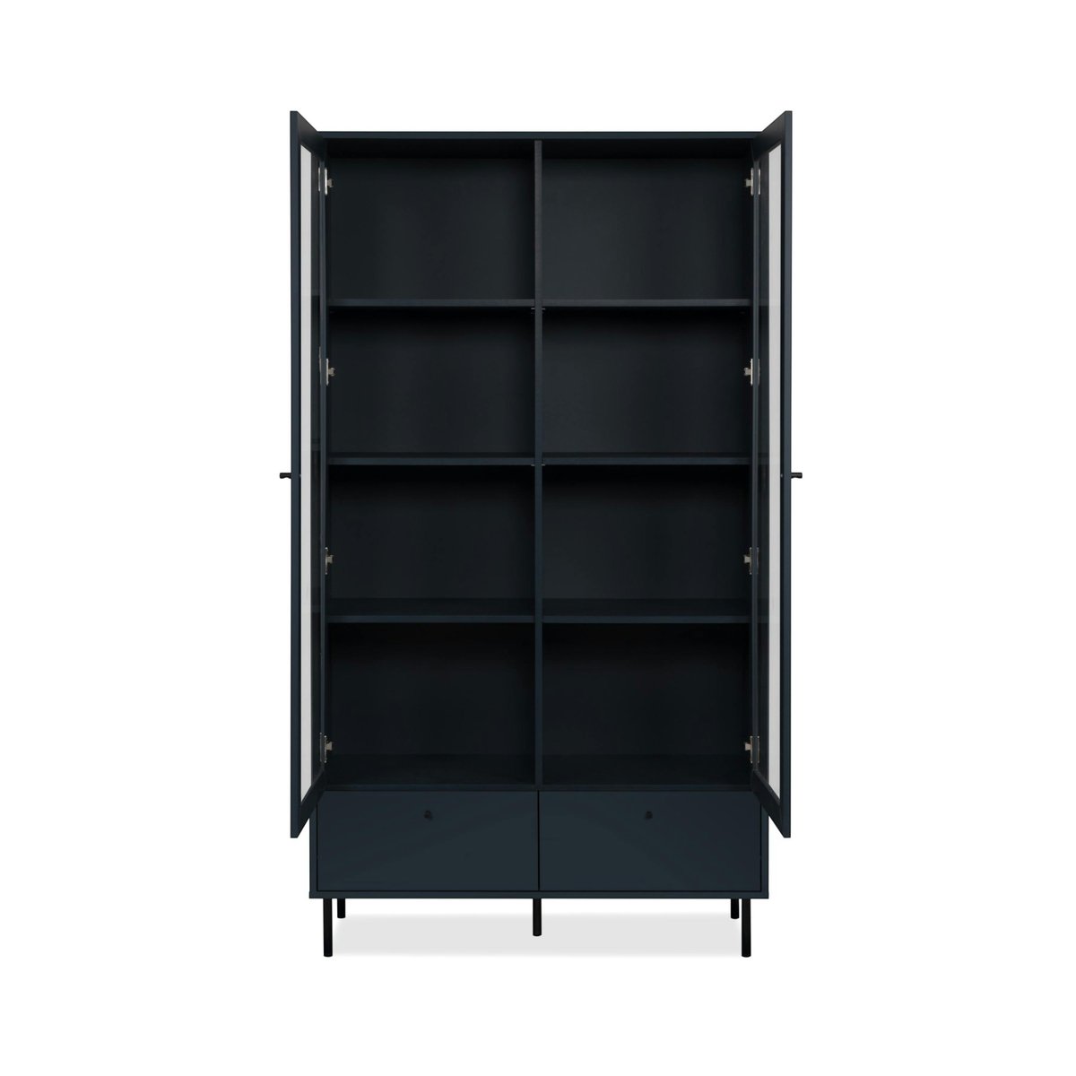 Bibliothèque vitrine bleu sombre 2 portes 1 tiroir RAVEN bleu, PIER IMPORT