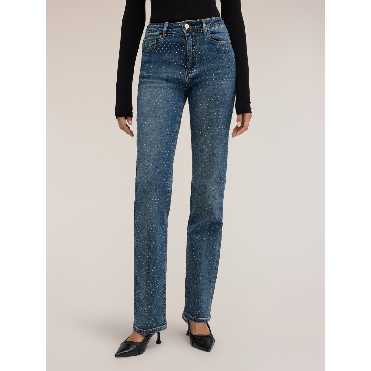 Jean coupe wide avec micro-strass all over bleu, MOTIVI
