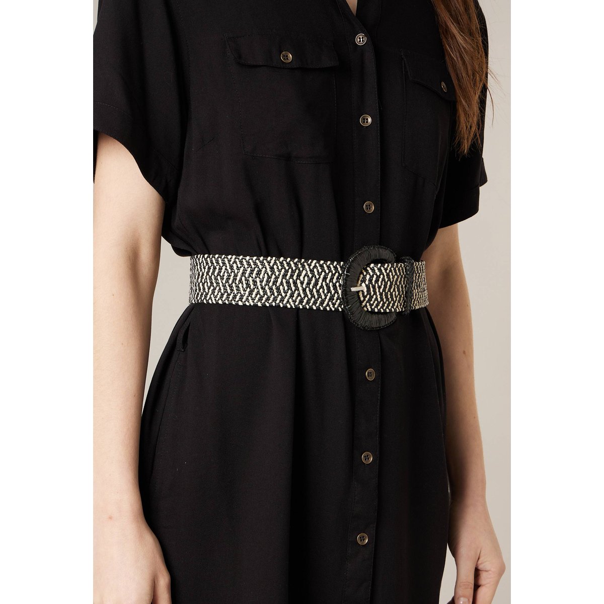 Ceinture femme tressée FAUSTINE noir, DEELUXE