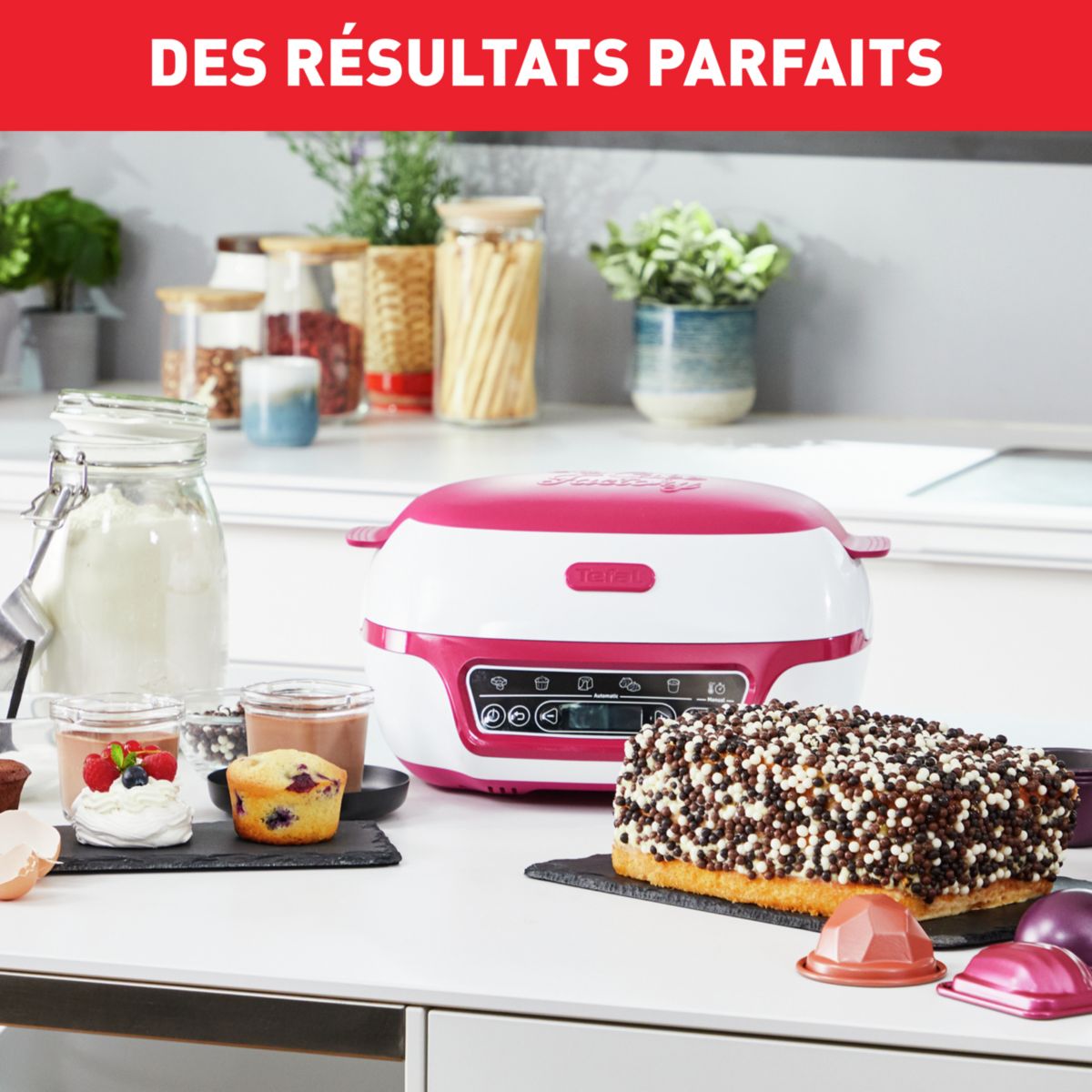 Machine à gâteaux Cake Factory Délices KD810112 blanc et rouge framboise, TEFAL