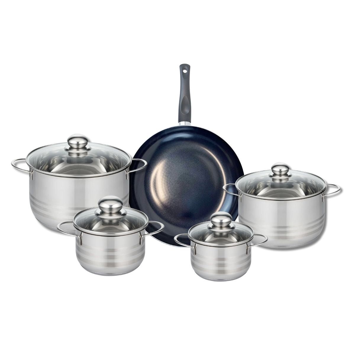 Batterie 1 poêle 28cm + 4 faitouts 14/16/20/24cm PRIMA BRILLANT noir, ELO
