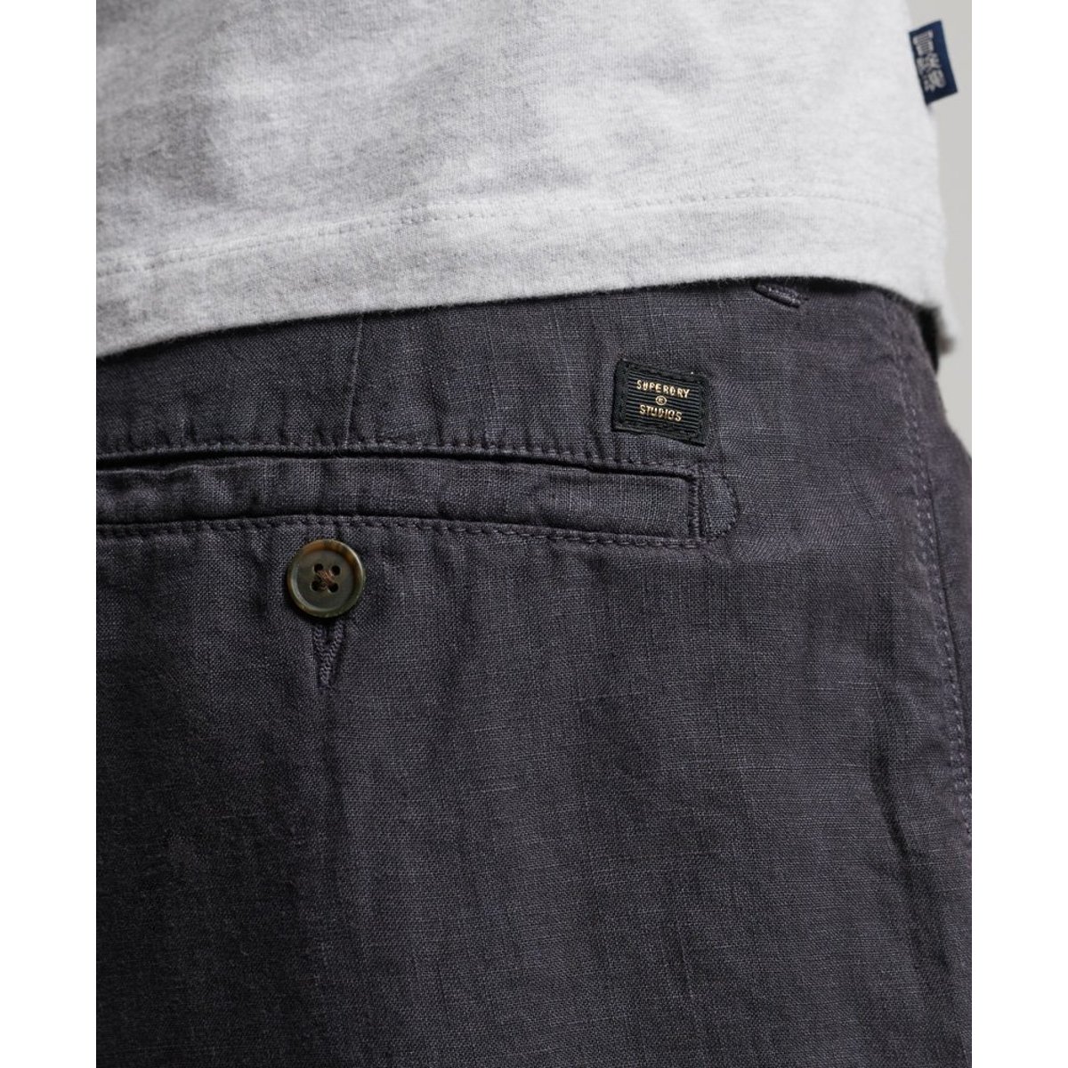 Short en lin surteint graphite bleu, SUPERDRY