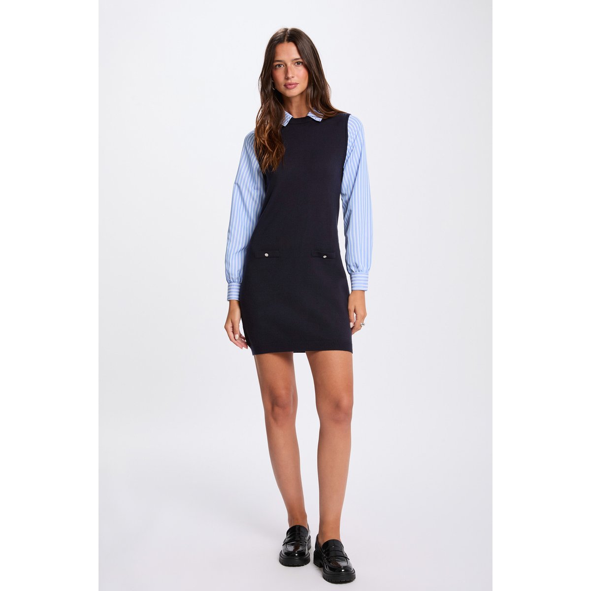 Robe courte cintrée bleu marine, MORGAN