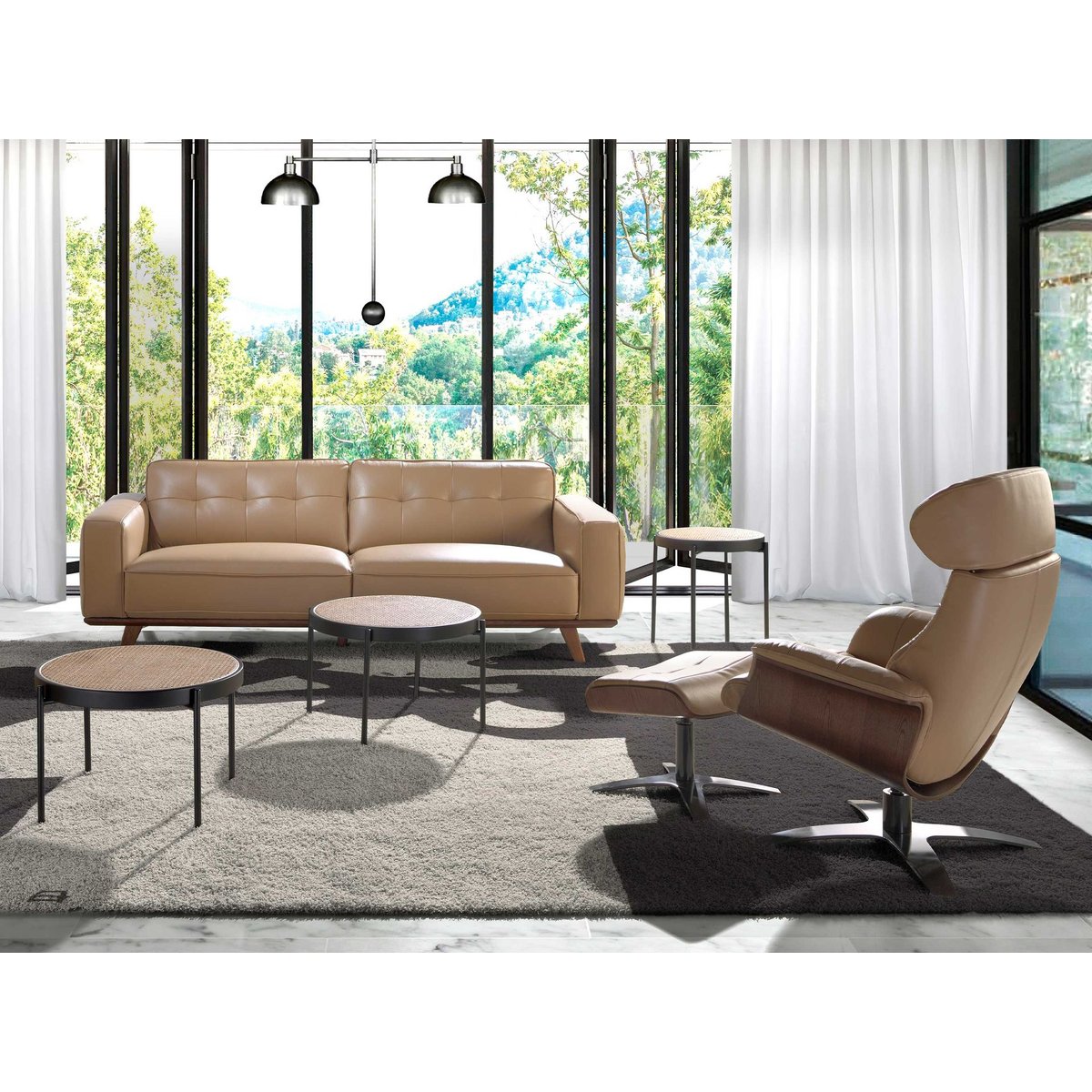 Fauteuil pivotant en cuir sable | gris anthracite, ANGEL CERDA